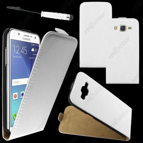 Ebeststar  Housse Coque Etui En Pu Cuir  Rabat Ultra Fine (Slim Case) Pour Samsung Galaxy J5 Sm-J500f, Couleur Blanc + Mini Stylet + 1 Film Protection D'cran + Lingette