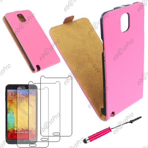 Ebeststar  Housse Coque Etui En Pu Cuir  Rabat Ultra Fine (Slim Case) Pour Samsung Galaxy Note 3 Gt-N9000, N9002, N9005, Couleur Rose + Stylet 3 Film
