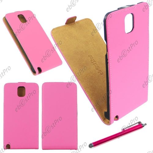 Ebeststar  Housse Coque Etui En Pu Cuir  Rabat Ultra Fine (Slim Case) Pour Samsung Galaxy Note 3 Gt-N9000, N9002, N9005, Couleur Rose + Stylet + Film Protection D'cran
