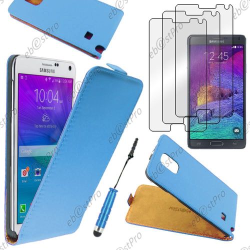 Ebeststar  Housse Coque Etui En Pu Cuir  Rabat Ultra Fine (Slim Case) Pour Samsung Galaxy Note 4 N910f, Couleur Bleu + Mini Stylet 3 Film