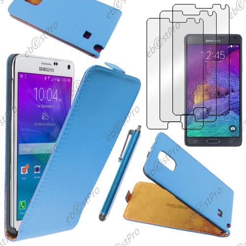 Ebeststar  Housse Coque Etui En Pu Cuir  Rabat Ultra Fine (Slim Case) Pour Samsung Galaxy Note 4 N910f, Couleur Bleu + Stylet 3 Film