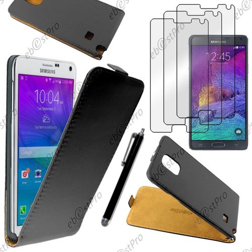 Ebeststar  Housse Coque Etui En Pu Cuir  Rabat Ultra Fine (Slim Case) Pour Samsung Galaxy Note 4 N910f, Couleur Noir + Stylet 3 Film