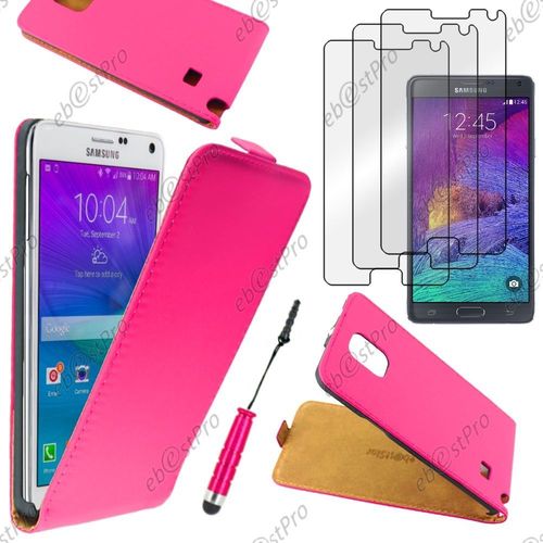 Ebeststar  Housse Coque Etui En Pu Cuir  Rabat Ultra Fine (Slim Case) Pour Samsung Galaxy Note 4 N910f, Couleur Rose + Mini Stylet 3 Film