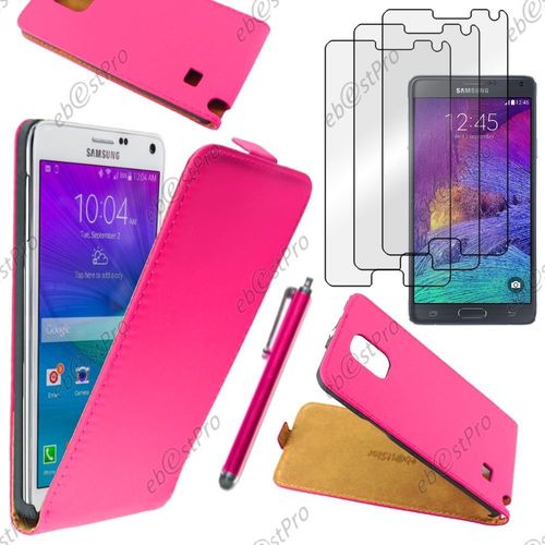 Ebeststar  Housse Coque Etui En Pu Cuir  Rabat Ultra Fine (Slim Case) Pour Samsung Galaxy Note 4 N910f, Couleur Rose + Stylet 3 Film