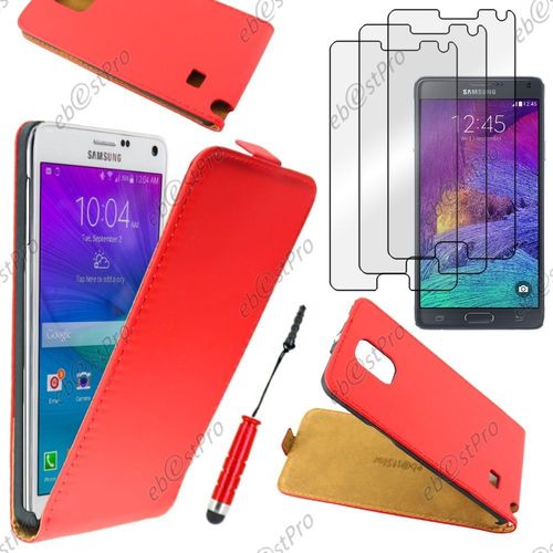Ebeststar  Housse Coque Etui En Pu Cuir  Rabat Ultra Fine (Slim Case) Pour Samsung Galaxy Note 4 N910f, Couleur Rouge + Mini Stylet 3 Film