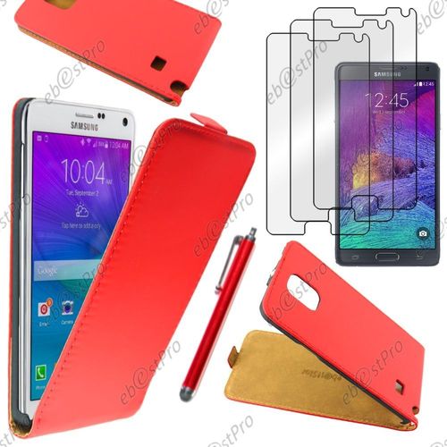 Ebeststar  Housse Coque Etui En Pu Cuir  Rabat Ultra Fine (Slim Case) Pour Samsung Galaxy Note 4 N910f, Couleur Rouge + Stylet 3 Film