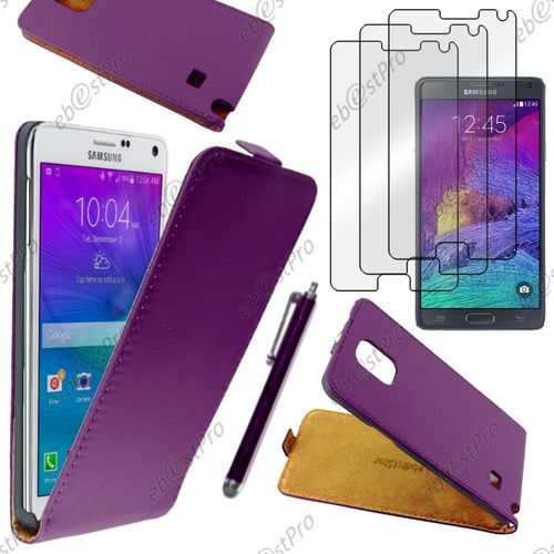 Ebeststar  Housse Coque Etui En Pu Cuir  Rabat Ultra Fine (Slim Case) Pour Samsung Galaxy Note 4 N910f, Couleur Violet + Stylet 3 Film