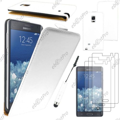 Ebeststar  Housse Coque Etui En Pu Cuir  Rabat Ultra Fine (Slim Case) Pour Samsung Galaxy Note Edge, Couleur Blanc + Mini Stylet 3 Film