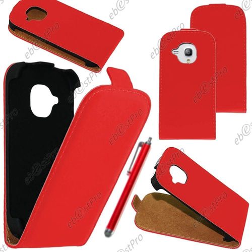 Ebeststar  Housse Coque Etui En Pu Cuir  Rabat Ultra Fine (Slim Case) Pour Samsung Galaxy S3 Mini Gt-I8190, I8190n, Couleur Rouge + Stylet + Film Protection D'cran