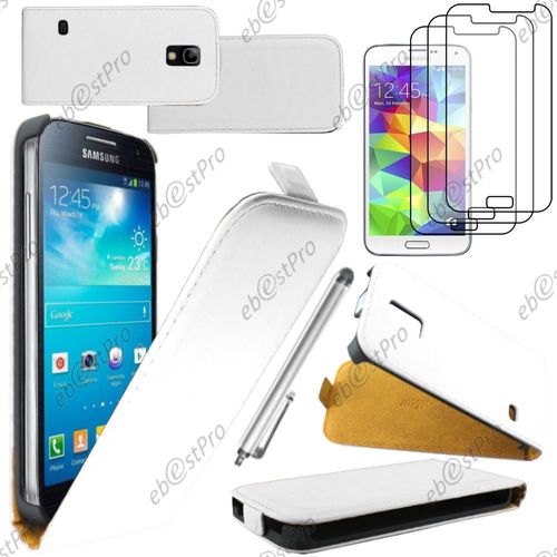 Ebeststar  Housse Coque Etui En Pu Cuir  Rabat Ultra Fine (Slim Case) Pour Samsung Galaxy S5 Mini Sm-G800 G800f G800h, Couleur Blanc + Stylet 3 Film