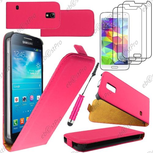 Ebeststar  Housse Coque Etui En Pu Cuir  Rabat Ultra Fine (Slim Case) Pour Samsung Galaxy S5 Mini Sm-G800 G800f G800h, Couleur Rose + Mini Stylet 3 Film