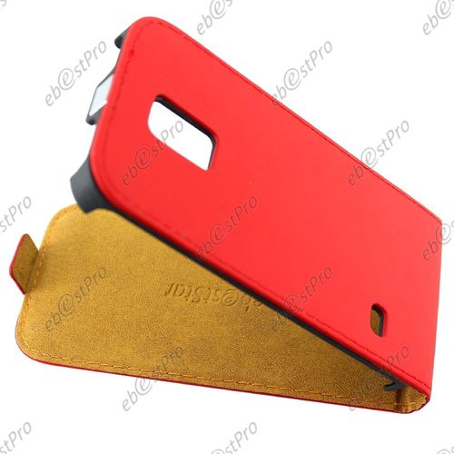 Ebeststar  Housse Coque Etui En Pu Cuir  Rabat Ultra Fine (Slim Case) Pour Samsung Galaxy S5 Mini Sm-G800 G800f G800h, Couleur Rouge + Film Verre Tremp