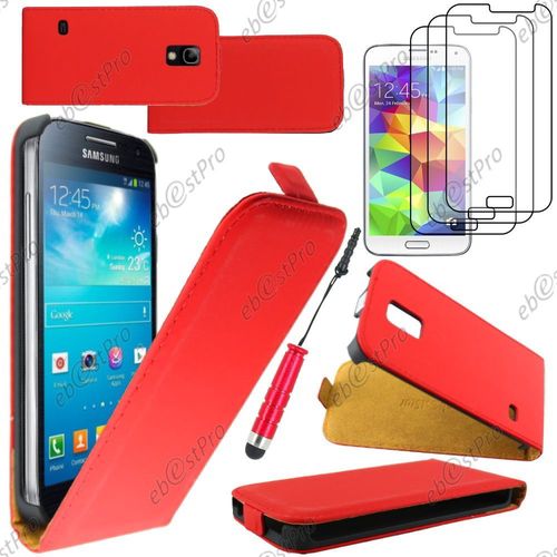 Ebeststar  Housse Coque Etui En Pu Cuir  Rabat Ultra Fine (Slim Case) Pour Samsung Galaxy S5 Mini Sm-G800 G800f G800h, Couleur Rouge + Mini Stylet 3 Film