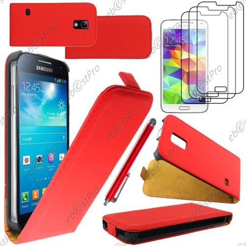 Ebeststar  Housse Coque Etui En Pu Cuir  Rabat Ultra Fine (Slim Case) Pour Samsung Galaxy S5 Mini Sm-G800 G800f G800h, Couleur Rouge + Stylet 3 Film