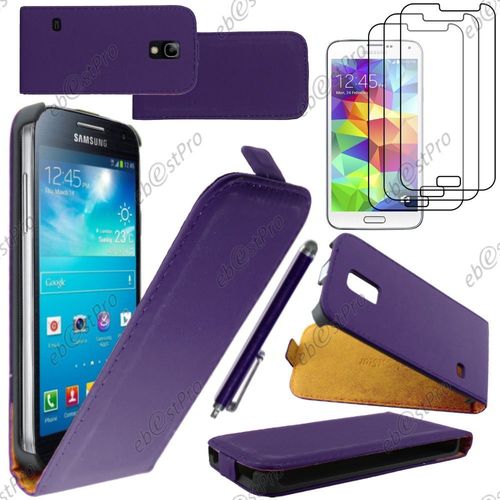 Ebeststar  Housse Coque Etui En Pu Cuir  Rabat Ultra Fine (Slim Case) Pour Samsung Galaxy S5 Mini Sm-G800 G800f G800h, Couleur Violet + Stylet 3 Film