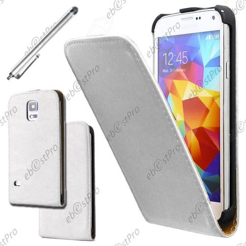Ebeststar  Housse Coque Etui En Pu Cuir  Rabat Ultra Fine (Slim Case) Pour Samsung Galaxy S5 Sm-G900f, G900, G900h, Couleur Blanc + Stylet + Film Protection D'cran