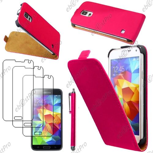 Ebeststar  Housse Coque Etui En Pu Cuir  Rabat Ultra Fine (Slim Case) Pour Samsung Galaxy S5 Sm-G900f, G900, G900h, Couleur Rose + Stylet 3 Film