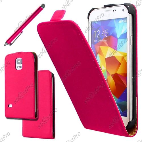 Ebeststar  Housse Coque Etui En Pu Cuir  Rabat Ultra Fine (Slim Case) Pour Samsung Galaxy S5 Sm-G900f, G900, G900h, Couleur Rose + Stylet + Film Protection D'cran