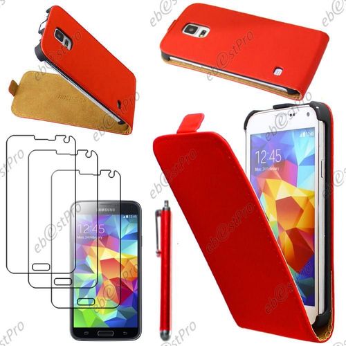 Ebeststar  Housse Coque Etui En Pu Cuir  Rabat Ultra Fine (Slim Case) Pour Samsung Galaxy S5 Sm-G900f, G900, G900h, Couleur Rouge + Stylet 3 Film
