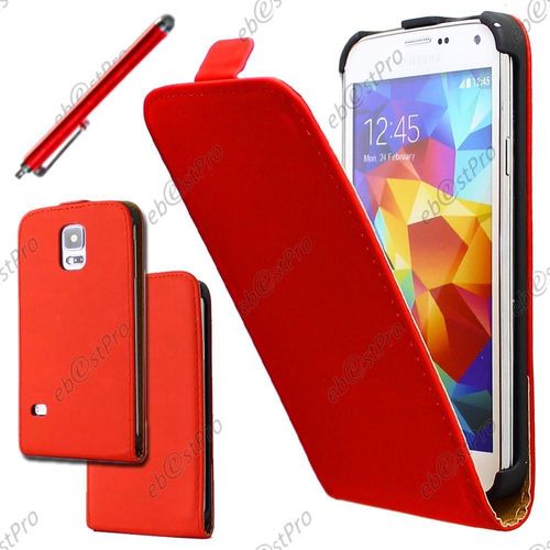 Ebeststar  Housse Coque Etui En Pu Cuir  Rabat Ultra Fine (Slim Case) Pour Samsung Galaxy S5 Sm-G900f, G900, G900h, Couleur Rouge + Stylet + Film Protection D'cran
