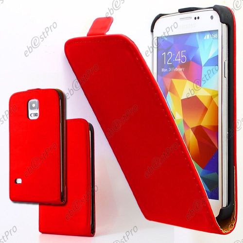 Ebeststar  Housse Coque Etui En Pu Cuir  Rabat Ultra Fine (Slim Case) Pour Samsung Galaxy S5 Sm-G900f G900 / Octa-Core Sm-G900h, Couleur Rouge
