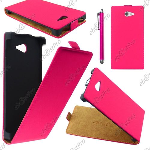 Ebeststar  Housse Coque Etui En Pu Cuir  Rabat Ultra Fine (Slim Case) Pour Sony Xperia M2 D2302 D2303, Couleur Rose + Stylet + Film Protection D'cran