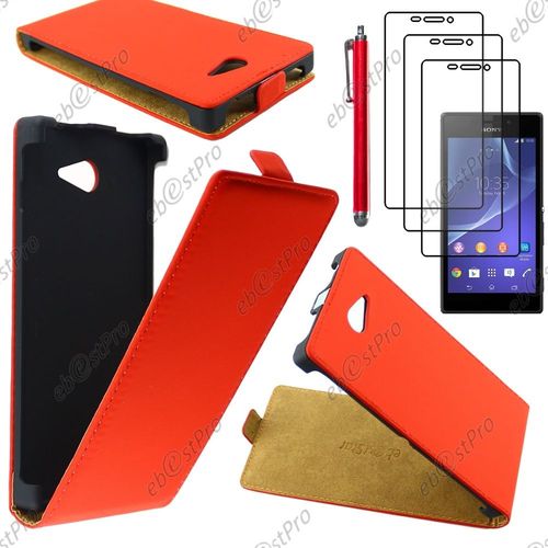Ebeststar  Housse Coque Etui En Pu Cuir  Rabat Ultra Fine (Slim Case) Pour Sony Xperia M2 D2302 D2303, Couleur Rouge + Stylet 3 Film
