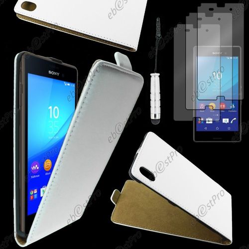 Ebeststar  Housse Coque Etui En Pu Cuir  Rabat Ultra Fine (Slim Case) Pour Sony Xperia M4 Aqua, M4 Aqua Dual, Couleur Blanc + Mini Stylet 3 Film