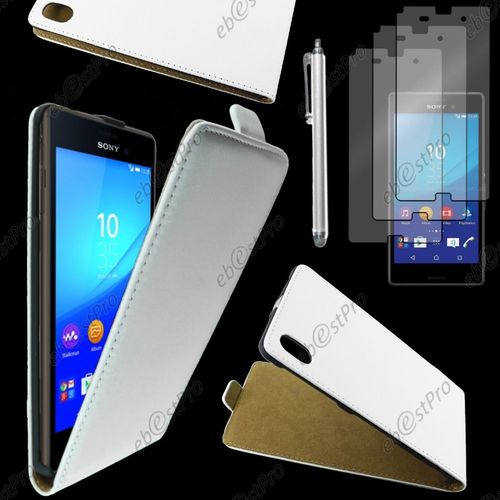 Ebeststar  Housse Coque Etui En Pu Cuir  Rabat Ultra Fine (Slim Case) Pour Sony Xperia M4 Aqua, M4 Aqua Dual, Couleur Blanc + Stylet 3 Film