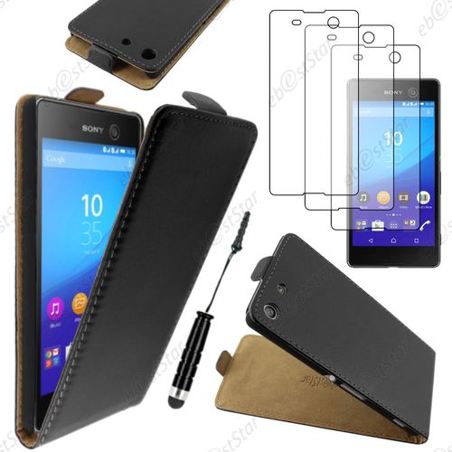 Ebeststar  Housse Coque Etui En Pu Cuir  Rabat Ultra Fine (Slim Case) Pour Sony Xperia M5, M5 Dual, Couleur Noir + Mini Stylet 3 Film