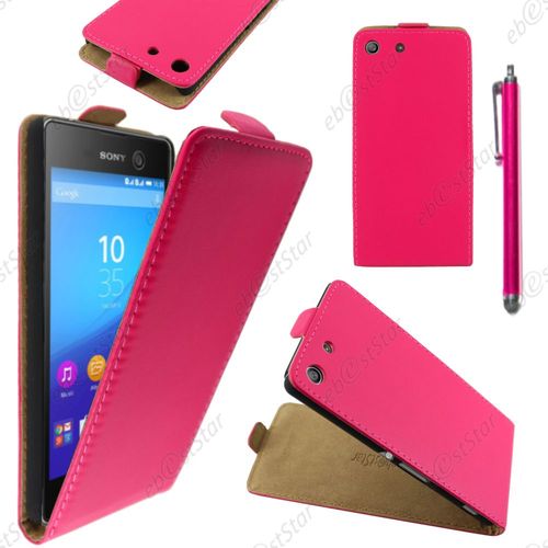 Ebeststar  Housse Coque Etui En Pu Cuir  Rabat Ultra Fine (Slim Case) Pour Sony Xperia M5, M5 Dual, Couleur Rose + Stylet + 1 Film Protection D'cran + Lingette