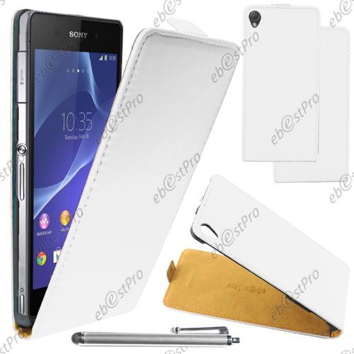 Ebeststar  Housse Coque Etui En Pu Cuir  Rabat Ultra Fine (Slim Case) Pour Sony Xperia Z3 D6603, Couleur Blanc + Stylet + Film Protection D'cran