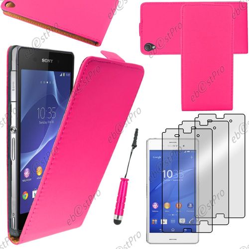 Ebeststar  Housse Coque Etui En Pu Cuir  Rabat Ultra Fine (Slim Case) Pour Sony Xperia Z3 D6603, Couleur Rose + Mini Stylet 3 Film