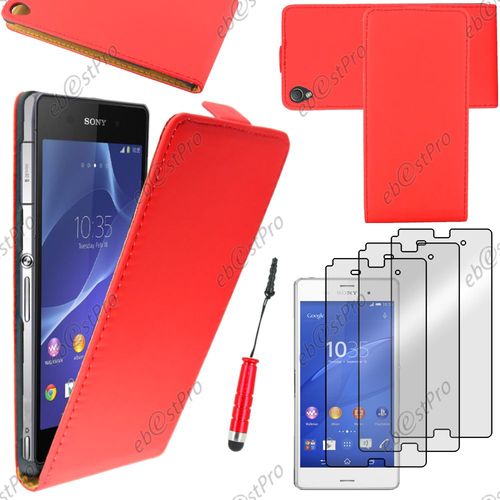 Ebeststar  Housse Coque Etui En Pu Cuir  Rabat Ultra Fine (Slim Case) Pour Sony Xperia Z3 D6603, Couleur Rouge + Mini Stylet 3 Film