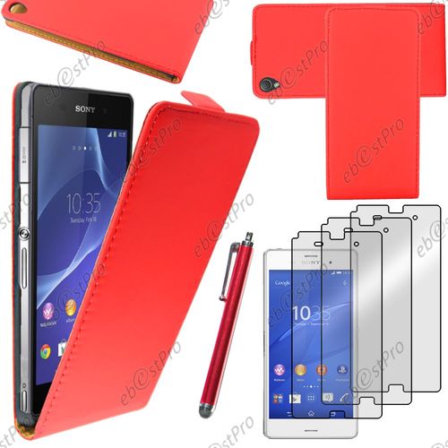 Ebeststar  Housse Coque Etui En Pu Cuir  Rabat Ultra Fine (Slim Case) Pour Sony Xperia Z3 D6603, Couleur Rouge + Stylet 3 Film
