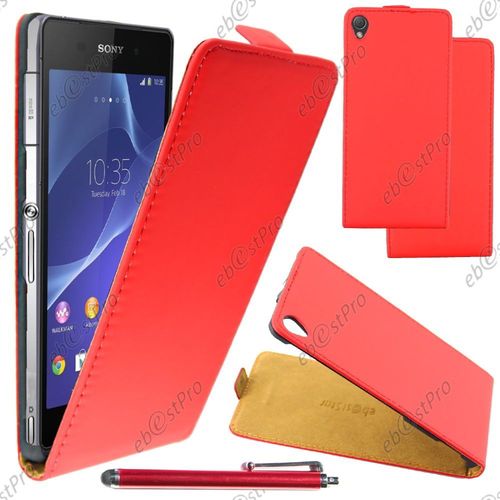 Ebeststar  Housse Coque Etui En Pu Cuir  Rabat Ultra Fine (Slim Case) Pour Sony Xperia Z3 D6603, Couleur Rouge + Stylet + Film Protection D'cran