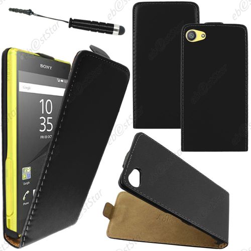 Ebeststar  Housse Coque Etui En Pu Cuir  Rabat Ultra Fine (Slim Case) Pour Sony Xperia Z5 Compact, Couleur Noir + Mini Stylet + 1 Film Protection D'cran + Lingette
