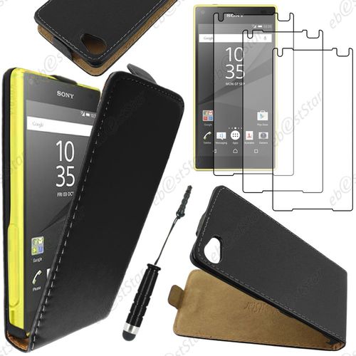 Ebeststar  Housse Coque Etui En Pu Cuir  Rabat Ultra Fine (Slim Case) Pour Sony Xperia Z5 Compact, Couleur Noir + Mini Stylet 3 Film