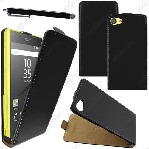 Ebeststar  Housse Coque Etui En Pu Cuir  Rabat Ultra Fine (Slim Case) Pour Sony Xperia Z5 Compact, Couleur Noir + Stylet + 1 Film Protection D'cran + Lingette