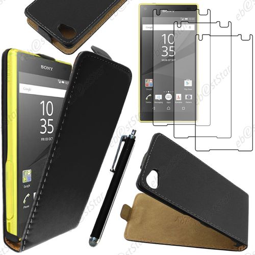 Ebeststar  Housse Coque Etui En Pu Cuir  Rabat Ultra Fine (Slim Case) Pour Sony Xperia Z5 Compact, Couleur Noir + Stylet 3 Film