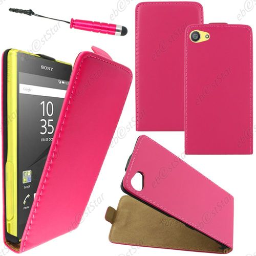 Ebeststar  Housse Coque Etui En Pu Cuir  Rabat Ultra Fine (Slim Case) Pour Sony Xperia Z5 Compact, Couleur Rose + Mini Stylet + 1 Film Protection D'cran + Lingette