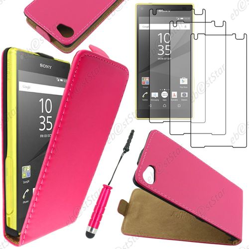 Ebeststar  Housse Coque Etui En Pu Cuir  Rabat Ultra Fine (Slim Case) Pour Sony Xperia Z5 Compact, Couleur Rose + Mini Stylet 3 Film