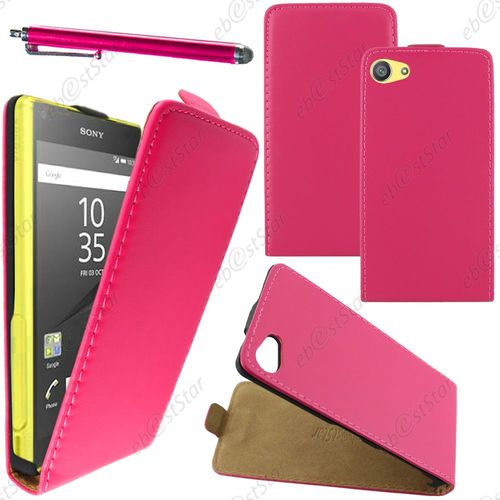 Ebeststar  Housse Coque Etui En Pu Cuir  Rabat Ultra Fine (Slim Case) Pour Sony Xperia Z5 Compact, Couleur Rose + Stylet + 1 Film Protection D'cran + Lingette