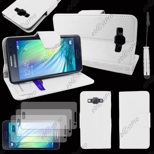 Ebeststar  Housse Coque Etui Portefeuille Folio Book Livre Simili Cuir Pour Samsung Galaxy A5 Sm-A500f, Couleur Blanc + Mini Stylet 3 Film
