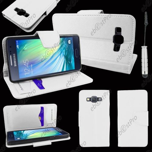 Ebeststar  Housse Coque Etui Portefeuille Folio Book Livre Simili Cuir Pour Samsung Galaxy A5 Sm-A500f, Couleur Blanc + Mini Stylet + Film Protection D'cran