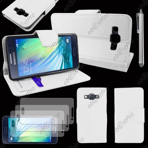 Ebeststar  Housse Coque Etui Portefeuille Folio Book Livre Simili Cuir Pour Samsung Galaxy A5 Sm-A500f, Couleur Blanc + Stylet 3 Film