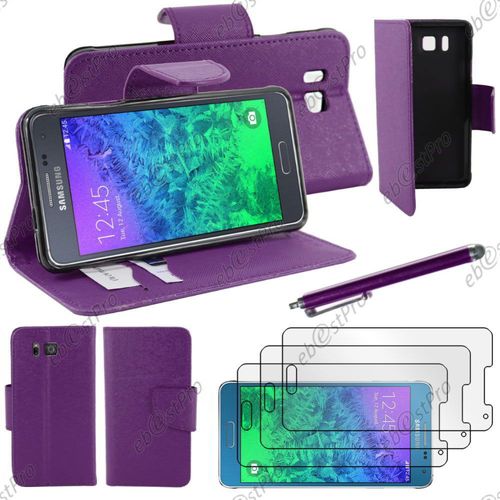 Ebeststar  Housse Coque Etui Portefeuille Folio Book Livre Simili Cuir Pour Samsung Galaxy Alpha Sm-G850f, Couleur Violet + Stylet 3 Film