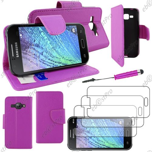 Ebeststar  Housse Coque Etui Portefeuille Folio Book Livre Simili Cuir Pour Samsung Galaxy J1 Sm-J100f, Couleur Violet + Mini Stylet 3 Film