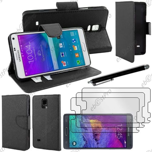 Ebeststar  Housse Coque Etui Portefeuille Folio Book Livre Simili Cuir Pour Samsung Galaxy Note 4 N910f, Couleur Noir + Stylet 3 Film
