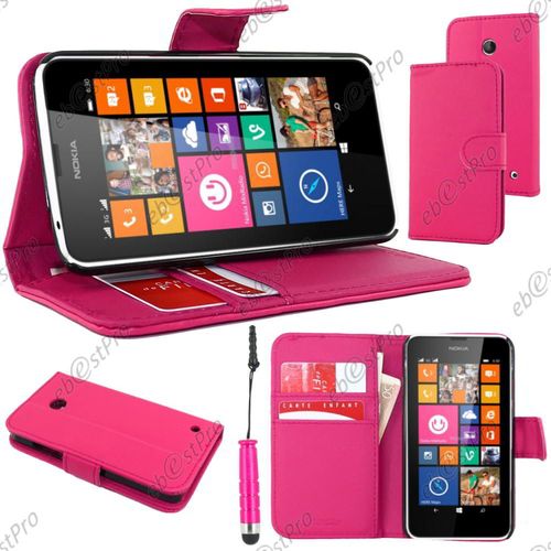 Ebeststar  Housse Coque Etui Portefeuille Support Folio Simi Cuir Pour Nokia Lumia 630, Couleur Rose + Mini Stylet + 1 Film Protection D'cran + Lingette